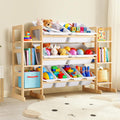 Wooden Toy Storage Organizer for Kids, Multi-Tier Toy Organizer with Bins & Side Montessori Bookshelves, Sturdy Natural Wood Playroom Storage Solution for Toys, Books, Games