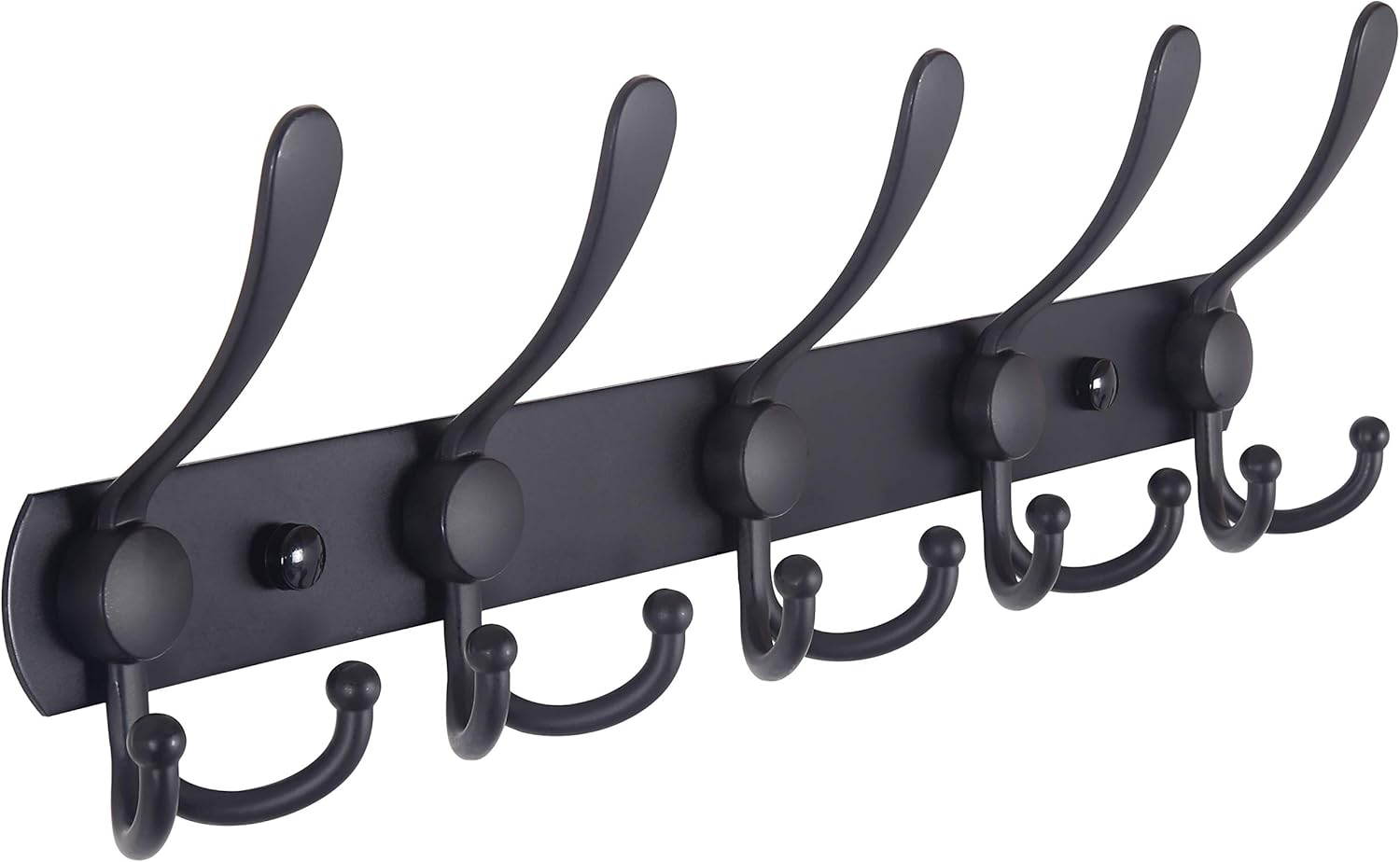Dseap Coat Rack Wall Mounted - 5 Tri Hooks, Heavy Duty, Stainless Steel, Metal Coat Hook Rail for Coat Hat Towel Purse Robes Mudroom Bathroom Entryway,Black