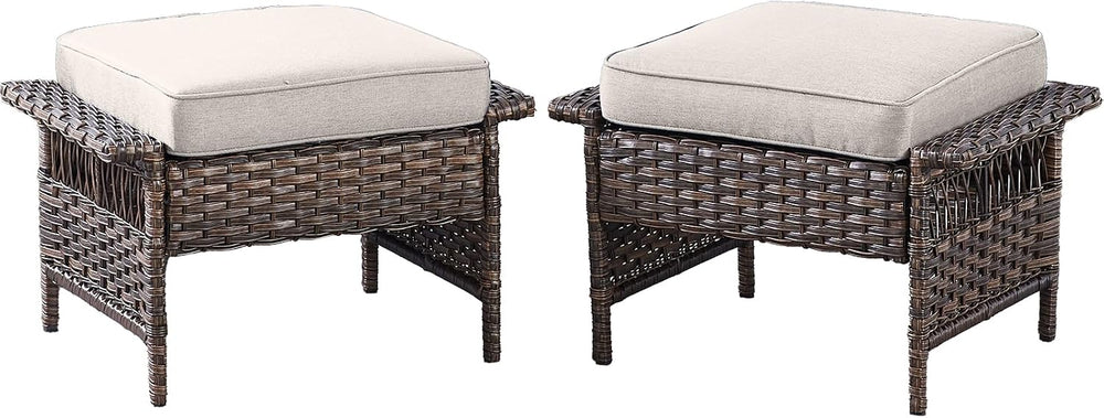 HUMMUH Outdoor Ottoman-Patio Rattan Footstool with Cushion Patio Ottoman for ...