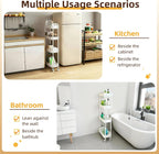 4 Tier Slim Kitchen Storage Cart for Narrow Space, 7.1'' Wide Metal Rolling cart with Wheels and Lockable Casters, Sturdy Mobile Thin Shelf for Laundry Room Between Washer and Dryer, White