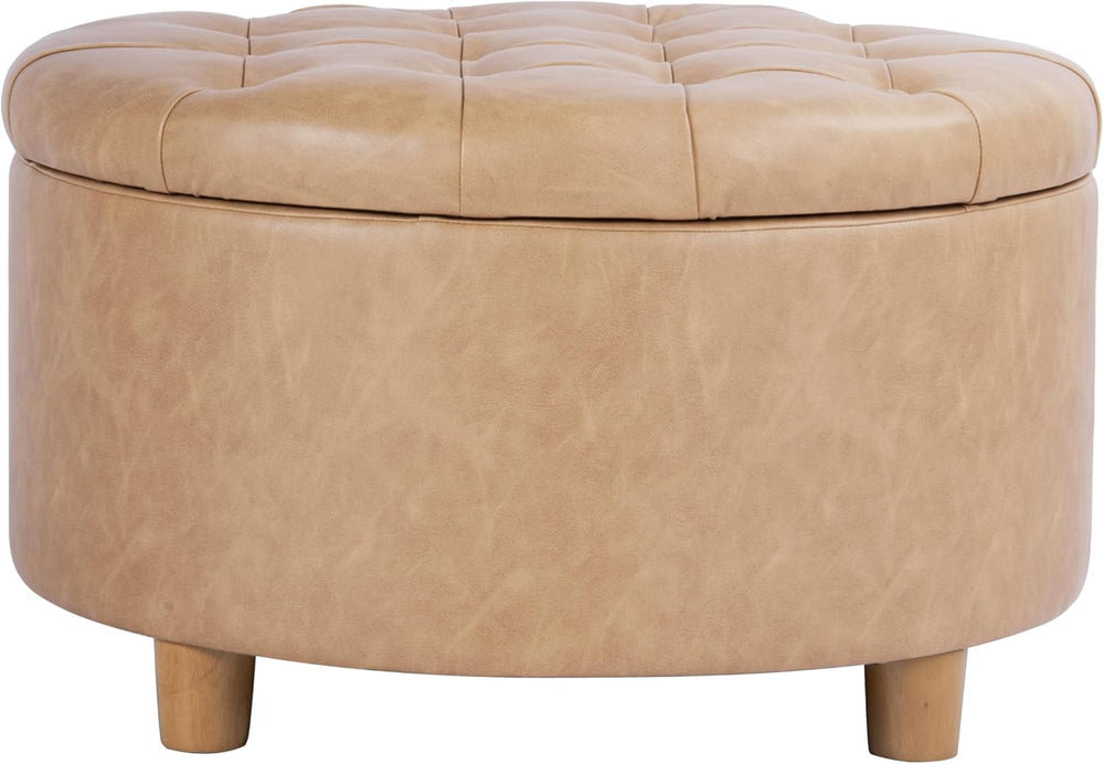 HomePop Home Decor | Button Round Storage Ottoman | Ottoman with Storage for ...