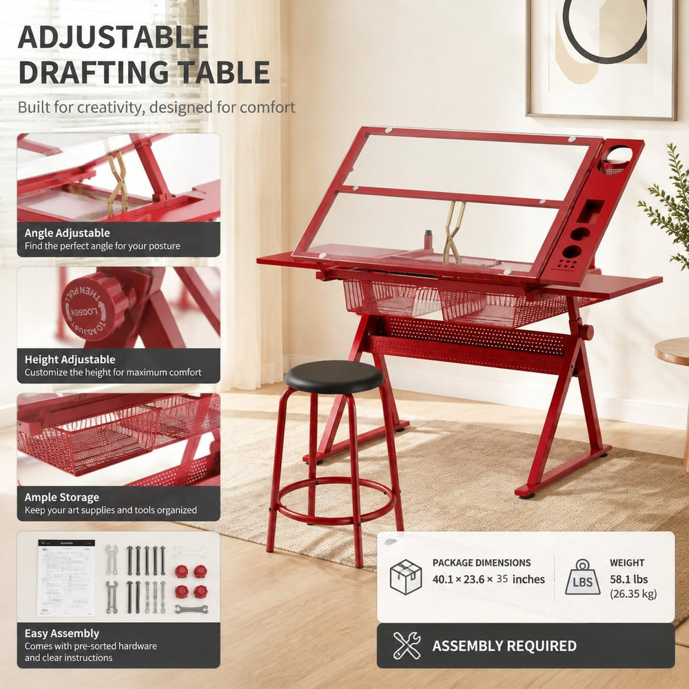 Adjustable Tempered Glass Drafting Table Modern Ergonomic Desk