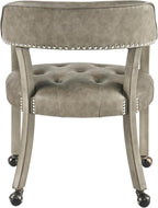 LEEMTORIG Large Dining Chairs with Casters and Arms, Rolling Dining Chairs with Wheels, Solid Wood Boss Caption's Chairs Office Desk Chairs, 26" D x25.2 W x 31.5" H, Soft Light Grey PU SY-1318-UA