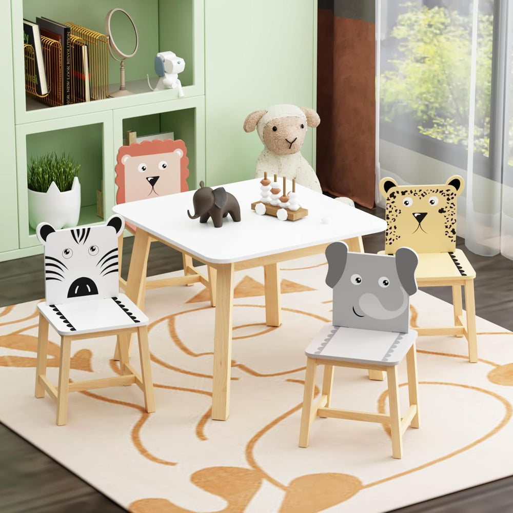 5 Pieces Table and Chair Set, Cartoon Animals Pattern Activity Play Set with ...