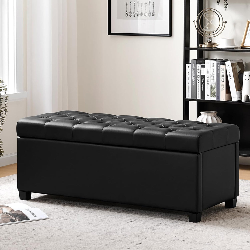 Living&Giving Leather Storage Ottoman Bench for Bedroom, 47.2", Blac...