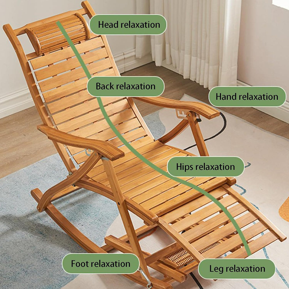 Bamboo Rocking Chair with headrest and footrest, Foldable and Requires no Ass...