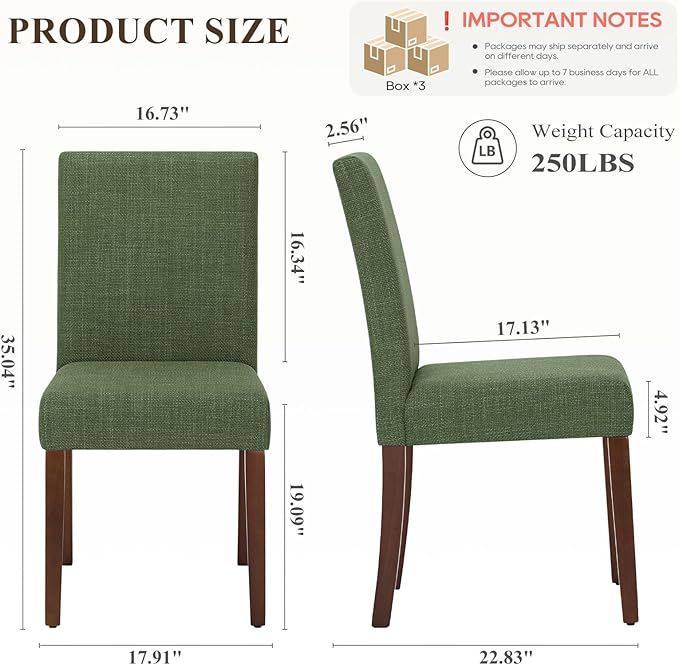 Upholstered Parsons Dining Chairs Set of 6, Modern Dining Room Chairs with Back, Fabric Kitchen Side Chairs with Wood Legs for Dinner Farmhouse Restaurant, Green