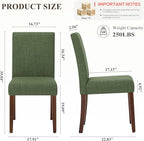 Upholstered Parsons Dining Chairs Set of 6, Modern Dining Room Chairs with Back, Fabric Kitchen Side Chairs with Wood Legs for Dinner Farmhouse Restaurant, Green