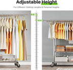 HOKEEPER Heavy Duty Clothes Rack Load 625 LBS, Clothing Rack for Hanging Clothes Adjustable Rolling Garment Rack with Wheels for Bedroom, Living Room (Double Rod with Metal Basket)