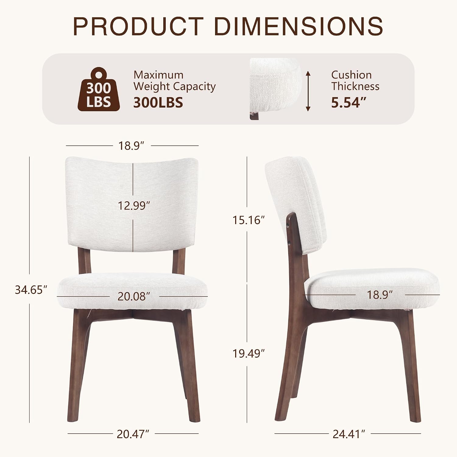 YOUNIKE Wooden Dining Chairs Set of 2, Chenille Fabric Upholstered Dining Room Chairs Kitchen Side Chairs, Farmhouse Dinner Chairs with Solid Wood Legs for Kitchen Dining Vanity, Beige