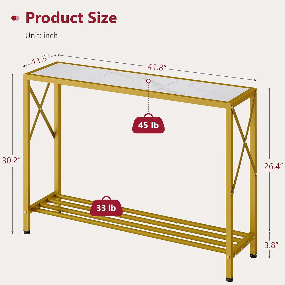 Tajsoon Entryway Table 41.8", 2 Tier Gold Console Table with Shelves | N...