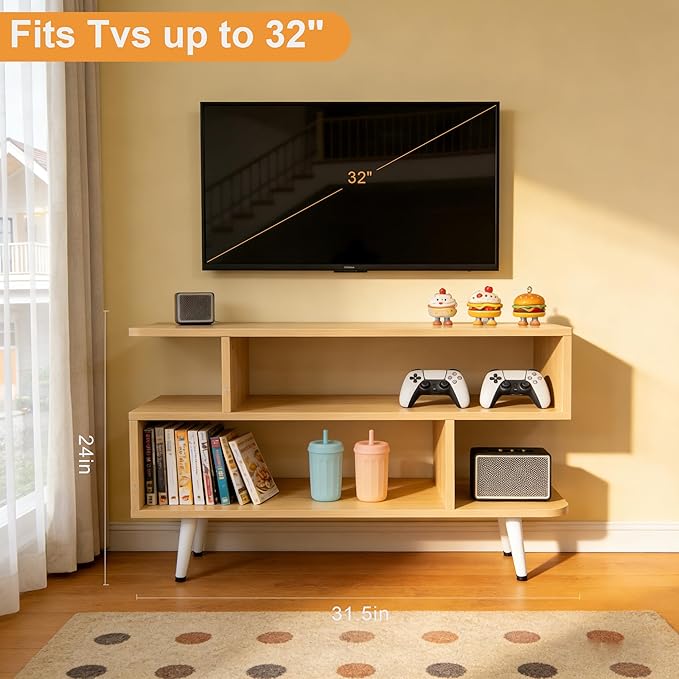 Lightdot TV Stand for TVs to 35'', Modern Entertainment Center with 3 Open Storage Shelf, Sturdy Media Console Table for Living Room/Entrance/Sofa Cabinet, Apartment, Easy Installation-Walnut