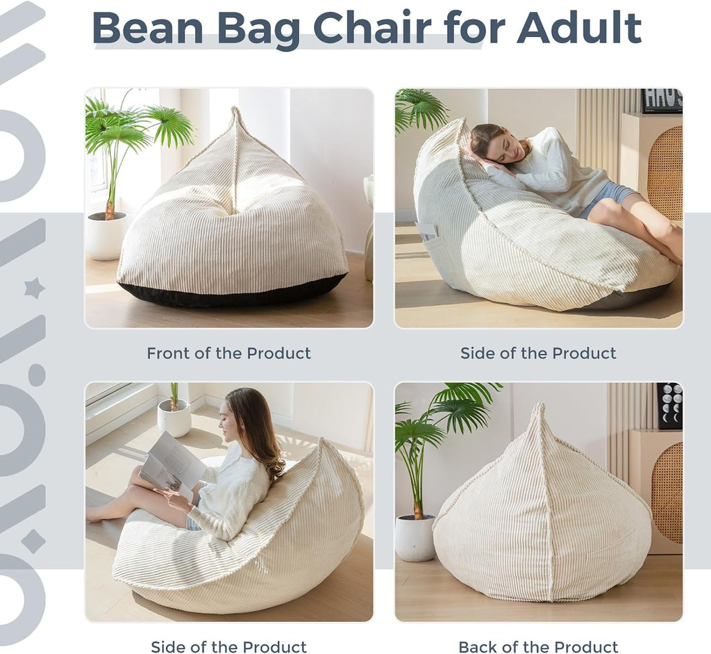 MAXYOYO Bean Bag Chairs for Adult, Giant Bean Bag Couch with Filler, Soft Lazy Sofa 43"x41"x35"