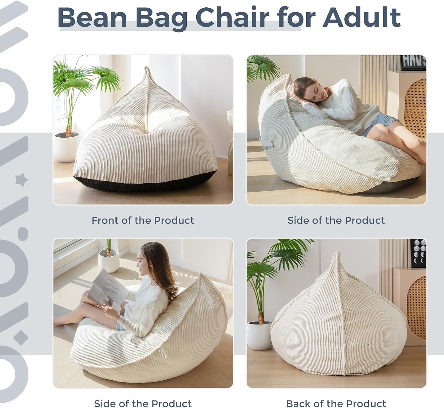 MAXYOYO Bean Bag Chairs for Adult, Giant Bean Bag Couch with Filler, Soft Lazy Sofa 43"x41"x35"