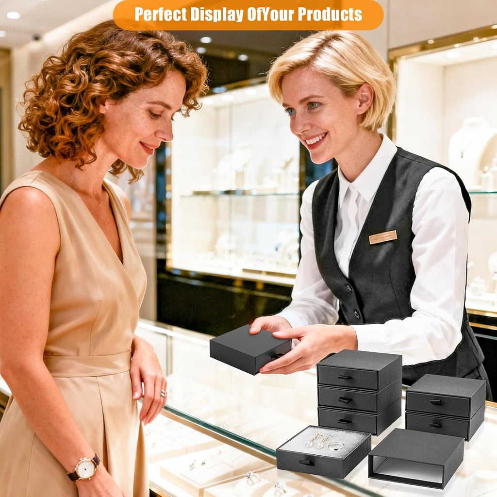 Jewelry Boxes, 5 Pack 3.5×3.5x1.18 Inch Small Jewelry Gift Box Bulk, Cardboard Jewelry Gift Necklace Ring Earring Boxes (black)