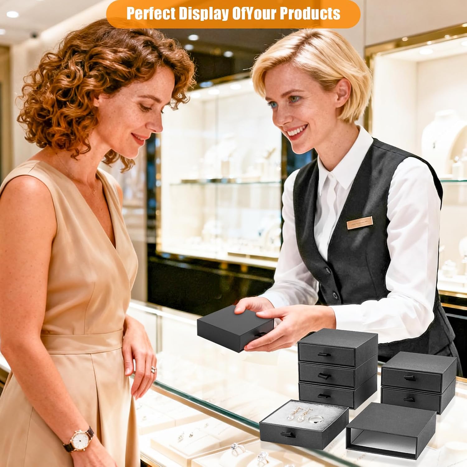 Jewelry Boxes, 5 Pack 3.5×3.5x1.18 Inch Small Jewelry Gift Box Bulk, Cardboard Jewelry Gift Necklace Ring Earring Boxes (black)