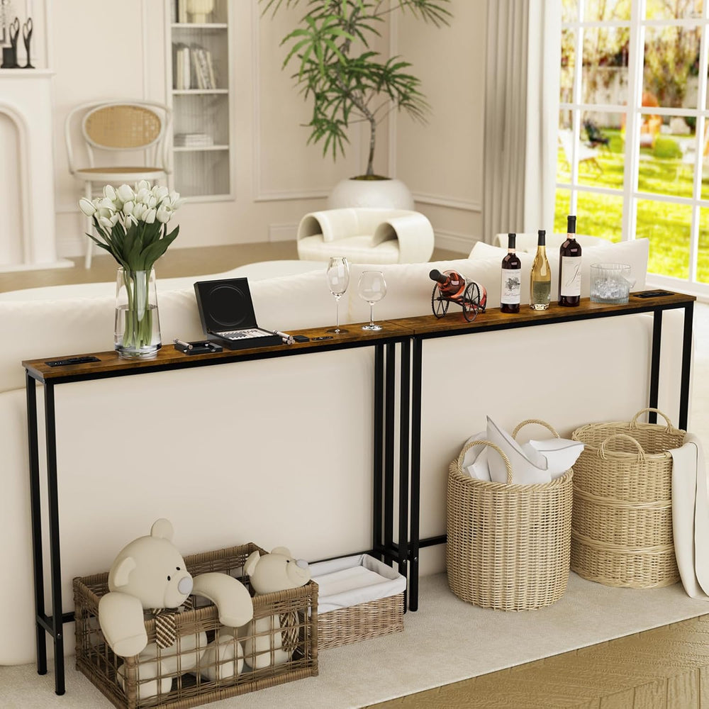 Aduanbang 5.9" Console Table with Outlet – Narrow Sofa Table, Behind Cou...