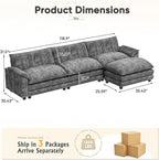 Furniwell 119" Modular Couch 3-Seat Sofa with Reversible Ottoman, Cloud Couch L Shaped Sofa with Deep Seat, Chenille Sectional Couches for Living Room
