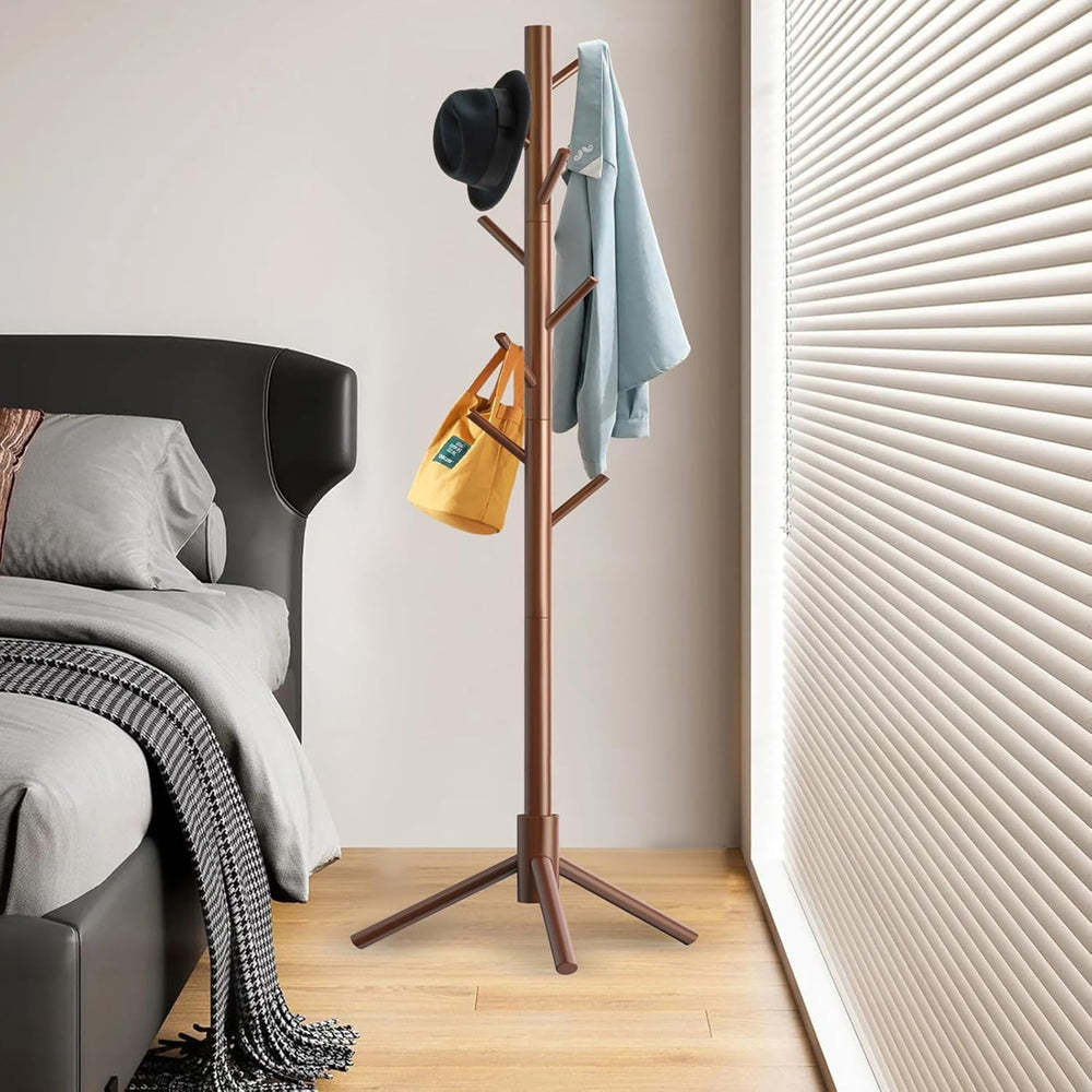 Wooden Coat Rack Stand, Freestanding Coat Rack with 8 Hooks, 3 Adjustable Siz...