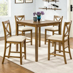 LUMISOL 5-Piece Dining Table Set for 4, Solid Wood Counter Height Kitchen Table Set with Square Table & 4 X-Back Chairs, Farmhouse Table and Chairs Set for Dining Room, Kitchen, Small Spaces, Oak