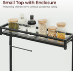 MAHANCRIS Bakers Rack with Storage, Microwave Stand with Paper Holder, Bakers Rack with Power Outlet, Coffee Bar Station with 6 Hooks, for Kitchen, Dining Room, Rustic Brown and Black BRHR36E01