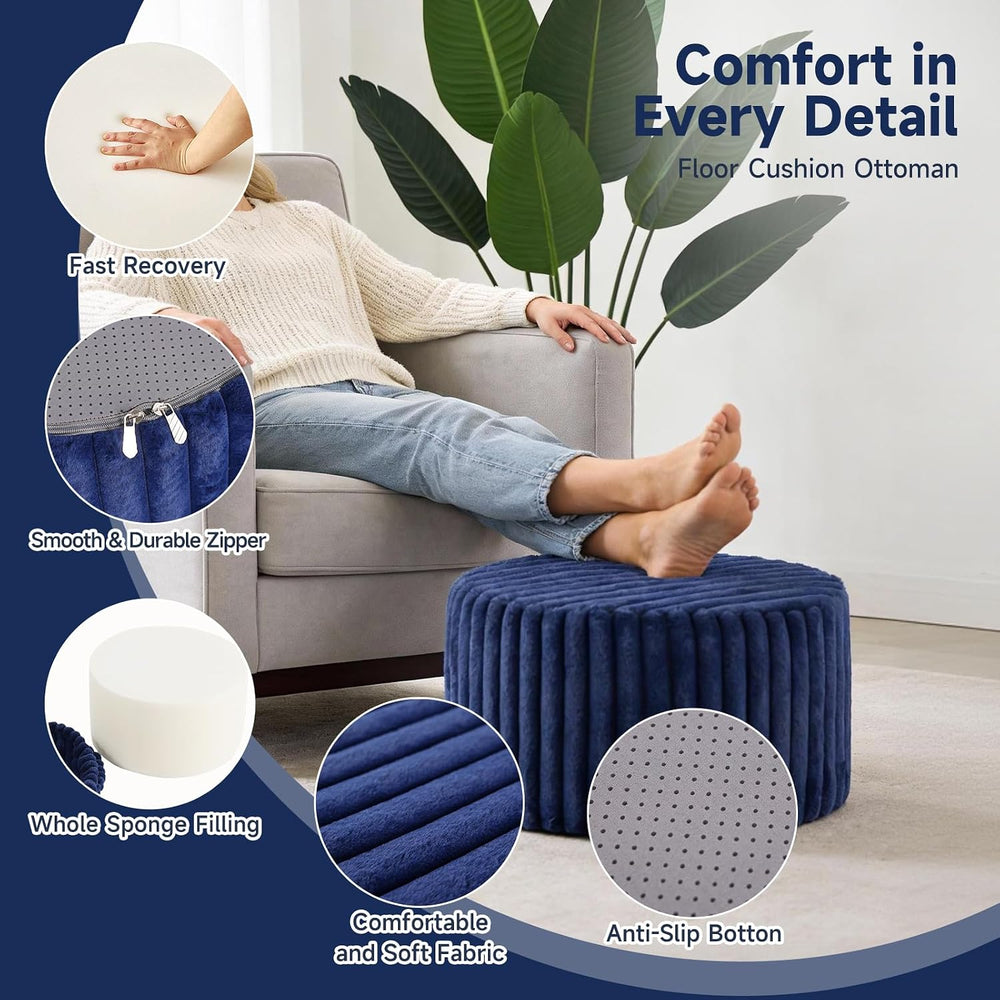Tiita Round Stuffed Pouf Ottoman, Soft Foot Stool with Solid Foam Block | 21x...