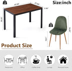 5 Pcs Kitchen Table Set for 4, 47" MDF Dining Table with Walnut Wood Grain, 4 Upholstered Chairs Green Velvet Dining Chair Armless with Metal Legs for Kitchen, Living Room