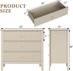RoyalCraft Large 3 Drawer Dresser Set of 2, Fluted Wood Drawers for Bedroom, Modern Painted 30 inch Wide Nightstand for Bedroom, Entryway, Beige