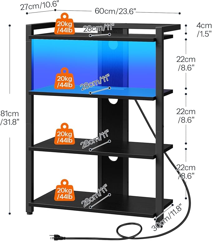 HOOBRO 4-Tier AV Media Stand, Media Console with Charging Station and LED Lig...