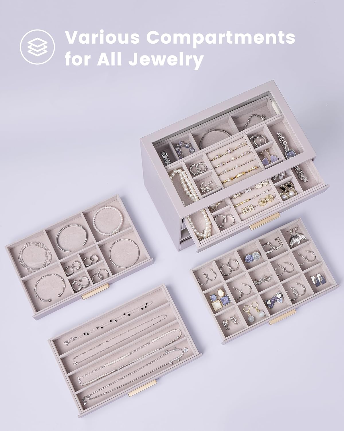 Lolalet Jewelry Box Organizer, 6-Layer Jewelry Organizers and Storage Case with Glass Lid, Ring Earring Bracelet Necklace Holder Organizer, Birthday Christmas Gifts for Women Girls -6Layer, HazePurple
