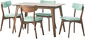 Christopher Knight Home Megann Mid-Century Wood Dining Set with Fabric Chairs, 5-Pcs Set, Natural Walnut / Mint