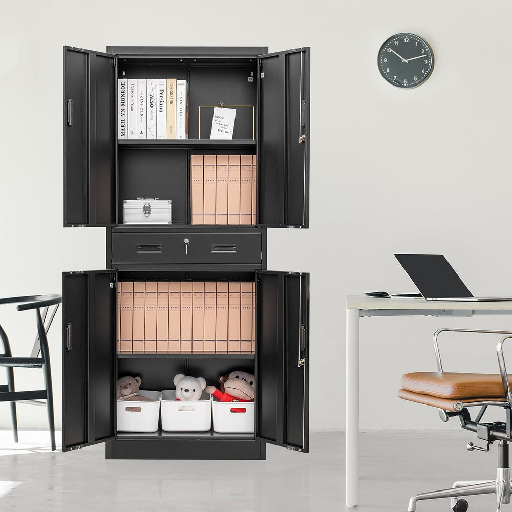 Wanfu Metal Storage Cabinet, 71" H x 28" W x 16" D Locking Sto...
