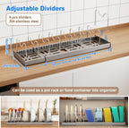 Pots and Pans Organizer Under Cabinet, 22" Expandable Food Storage Container Lid Organizers with 9 Adjustable Dividers Pot and Pan Lid Holders Rack Inside Cabinet/Countertop(1 Pack, Gray)
