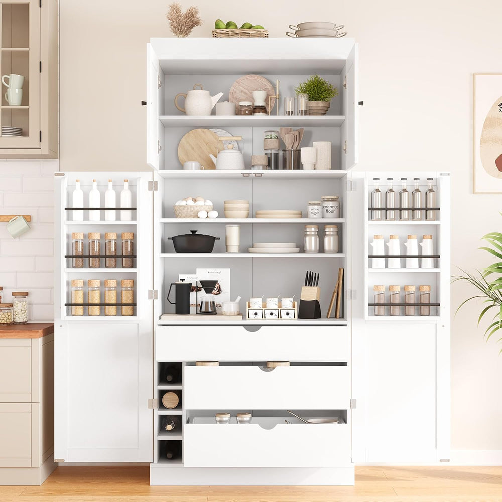 Large Freestanding Kitchen Pantry Cabinet, Cupboard Storage Cabinet with Adju...