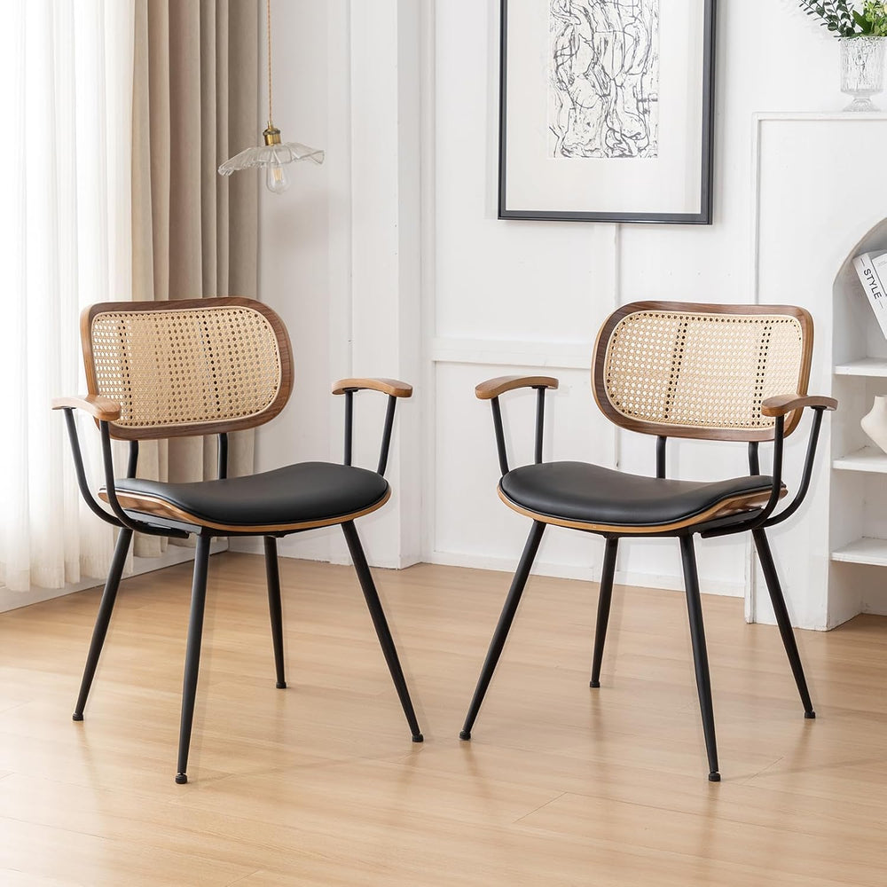 Rattan Dining Room Chairs Set of 2,Mid Century Modern Kitchen Side Chairs,Met...