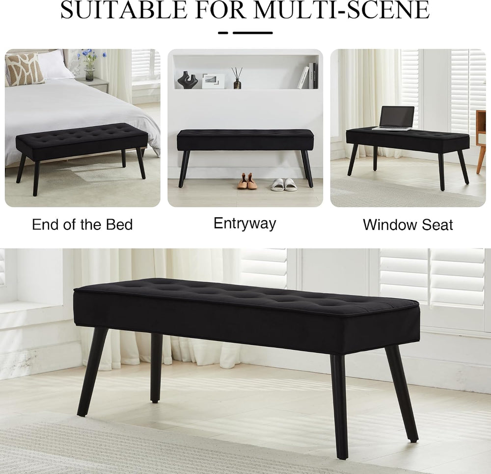 LOULENS 44'' Velvet Entryway Bench, Modern Upholstered Buttons Tufted...