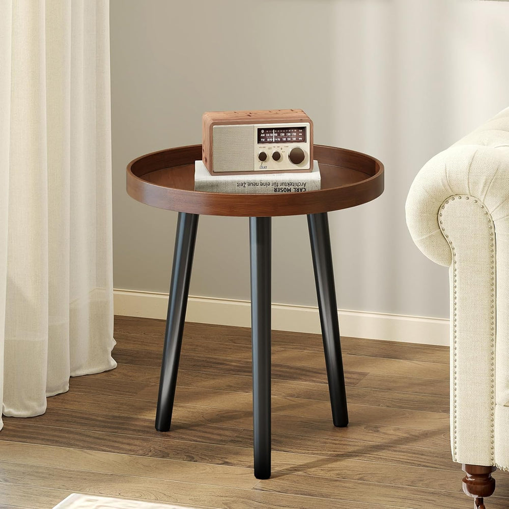 Giantex Round End Table, Mid Century Modern Side Table with Wooden Tray &...