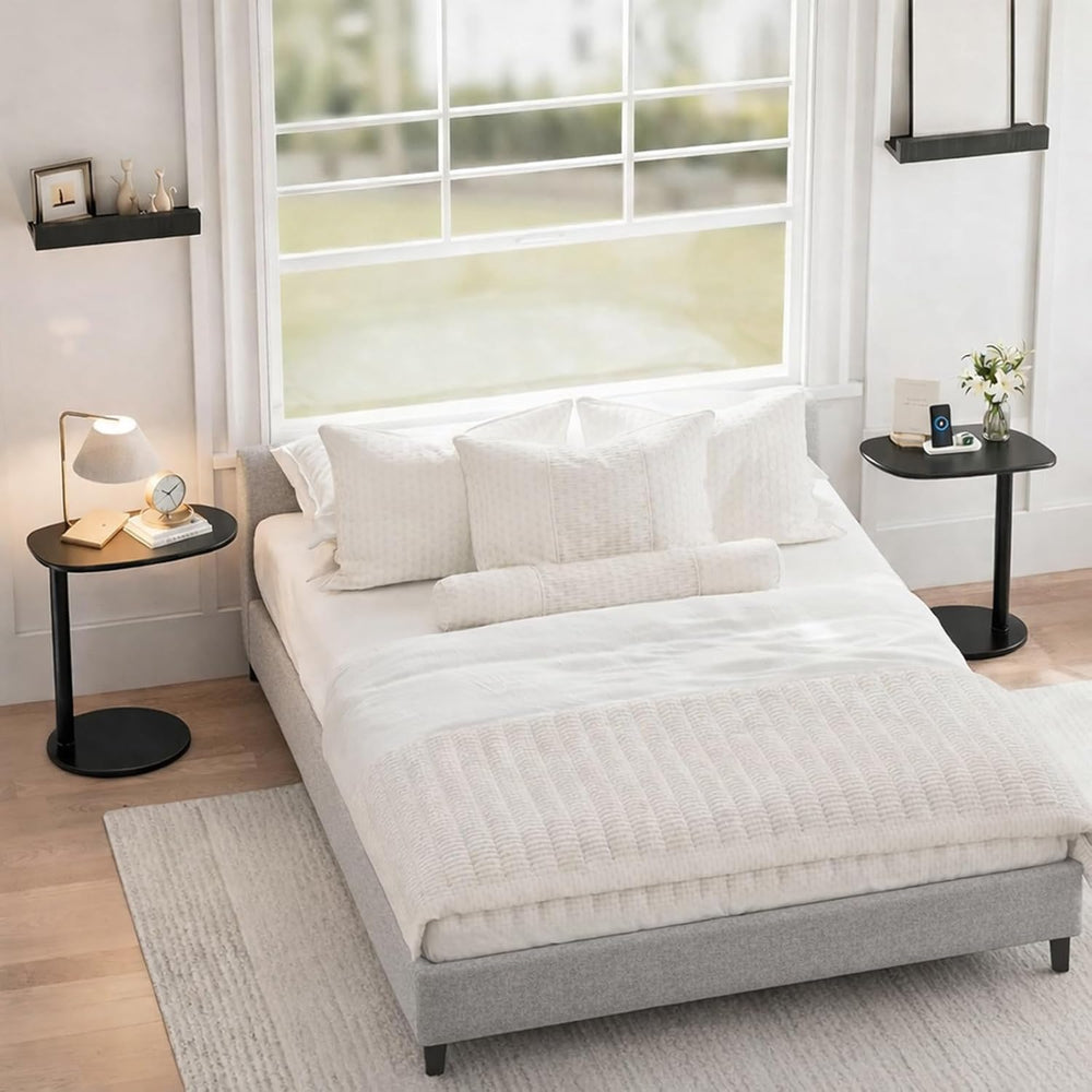C Shaped End Table for Couch - Modern Metal Sofa Side Table with Round Base, ...
