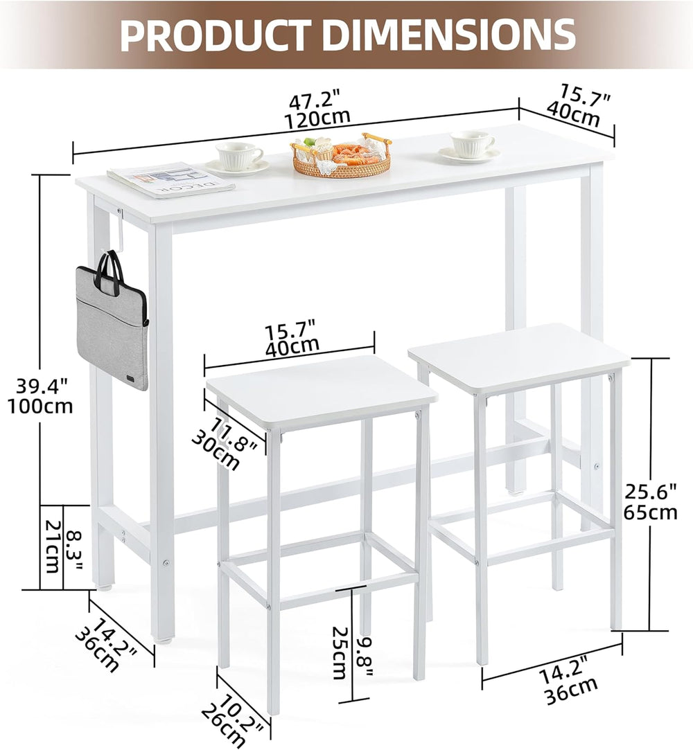 Finnhomy 47" Industrial Bar Table Set with 2 Stools - Counter Height Din...