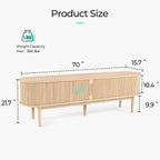 LINSY HOME 70" Fluted TV Stand for TVs up to 80 Inch, Mid Century Modern Entertainment Center with Storage Cabinet and Sliding Doors, Farmhouse Wood Media TV Console for Living Room, Bedroom, Oak