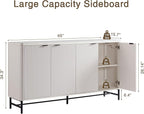 65" Large Sideboard Buffet Cabinet with Storage, Set of 2 Modern Fluted Credenza Accent Coffee Bar Console Tables with Doors & Adjustable Shelves for Living Room or Hallway, White