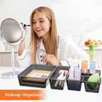 25 PCS Plastic Drawer Organizer Set, 4-Size Versatile Organizer Trays & storage Bins for Makeup, Jewelry, and Gadgets in Bathroom, Bedroom and Office,Clear Black