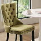 3-Pieces 31.5" Round Dining Table Set for 2,White Dining Table & 2 Velvet Upholstered Dining Chairs for Kitchen Dining Room Apartment Small Space(White Table & Olive Green Chairs)