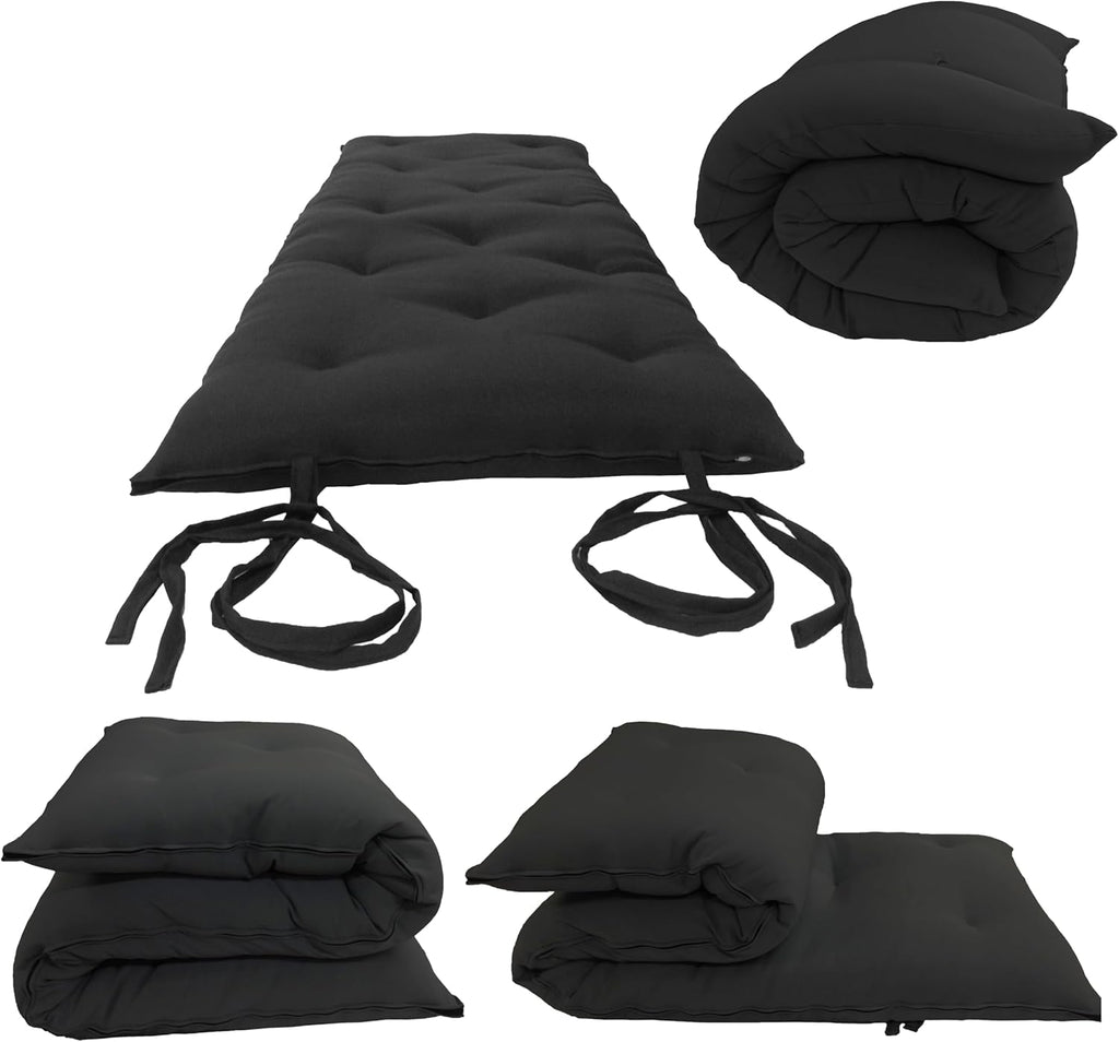 D&D Futon Furniture Cotton/Foam Traditional Japanese/Thai Floor Rolling Futon Mattresses, Yoga Meditation Mats, 3x30x80 Black