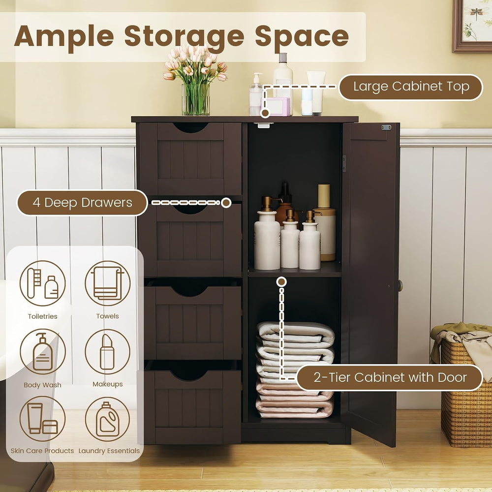 GLACER Bathroom Floor Cabinet, Multifunctional Storage Cabinet (Brown) | Wood...
