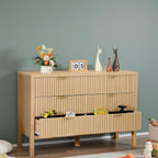 VEVOR Fluted Dresser with 6 Drawer, 47" Wide Chest of Drawers with Golden Metal Handle, Modern Closet Dresser TV Stand, Boho Wood Storage Organizer for Bedroom, Living Room, Hallway, Entryway, Natural