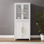 HomeStock Pantry Storage Cabinet with Glass Door - White Wood Kitchen Hutch & Shelves - 30" W x 15.75" D x 70.63" H