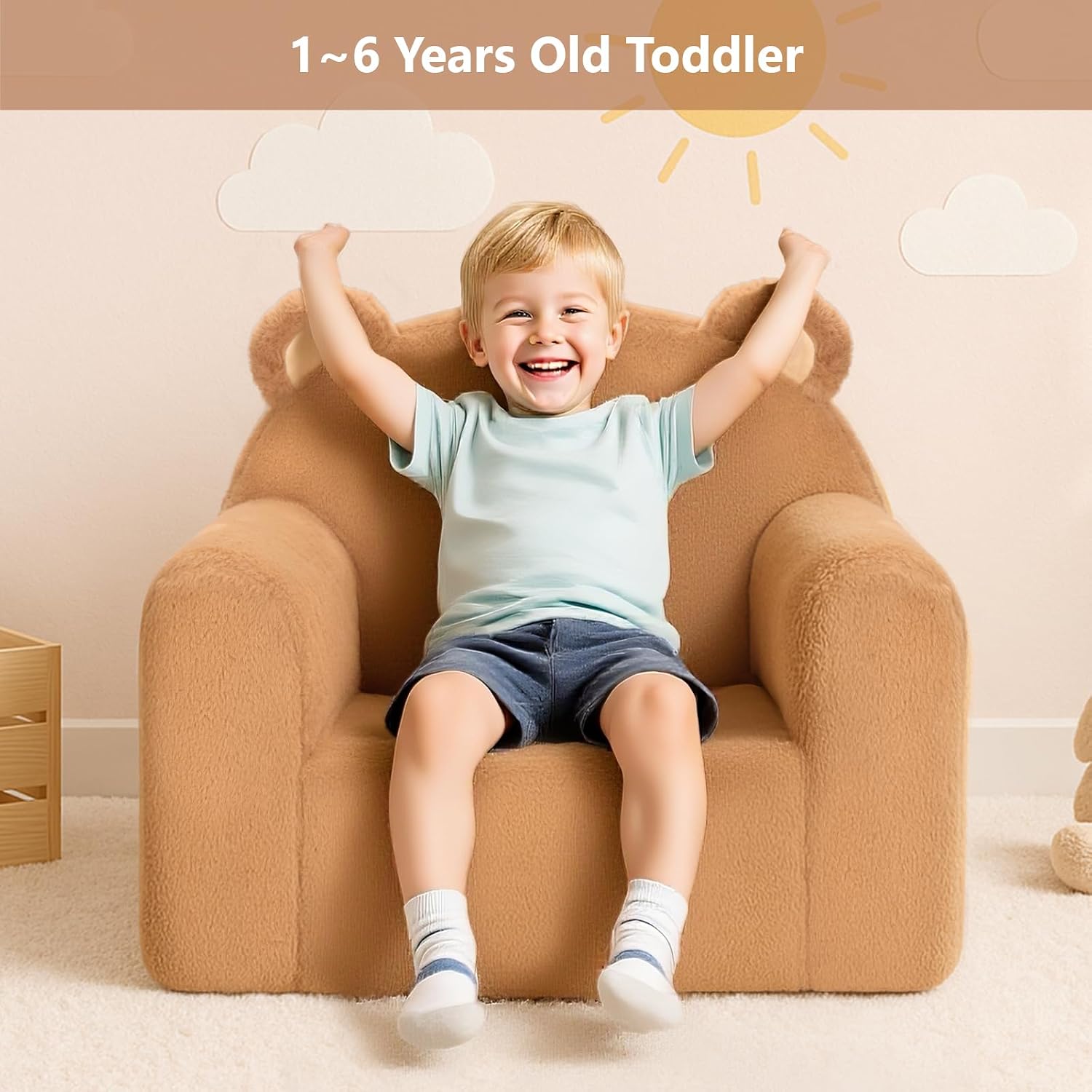 MONKISS Toddler Chairs Comfy, Brown Bear Kids Couch for Ages 1-6 | Toddler Couch, High-Back Foam Armchair, Machine-washable Removable Cover, for Bedrooms, Playrooms, Reading, Rest and Gifts