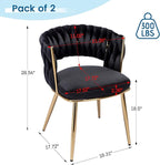 KCC Velvet Dining Chairs Set of 4, Gold Modern Dining Chair with Metal Legs, Woven Upholstered Dining Chairs for Dining Room, Kitchen, Vanity, Living Room (Black)