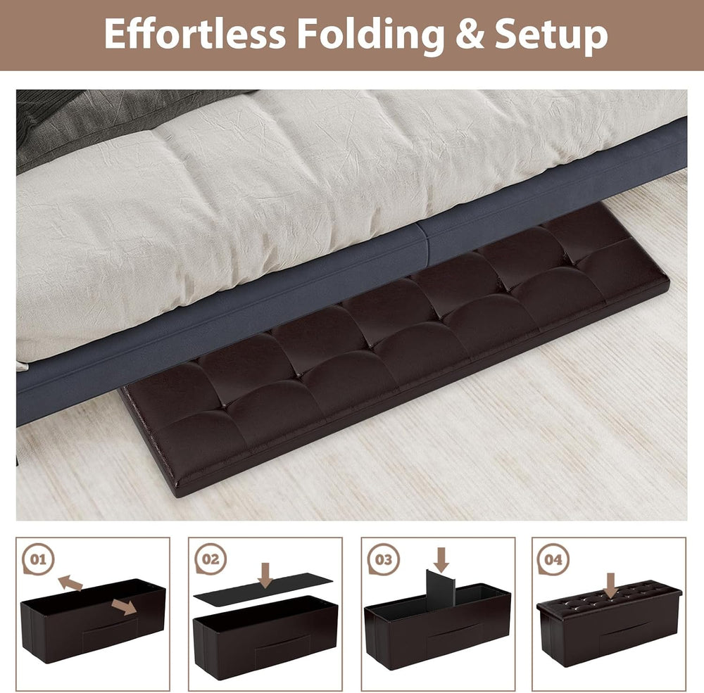 Giantex 43 Inches Folding Storage Ottoman Bench, Upholstered PU Leather Stora...
